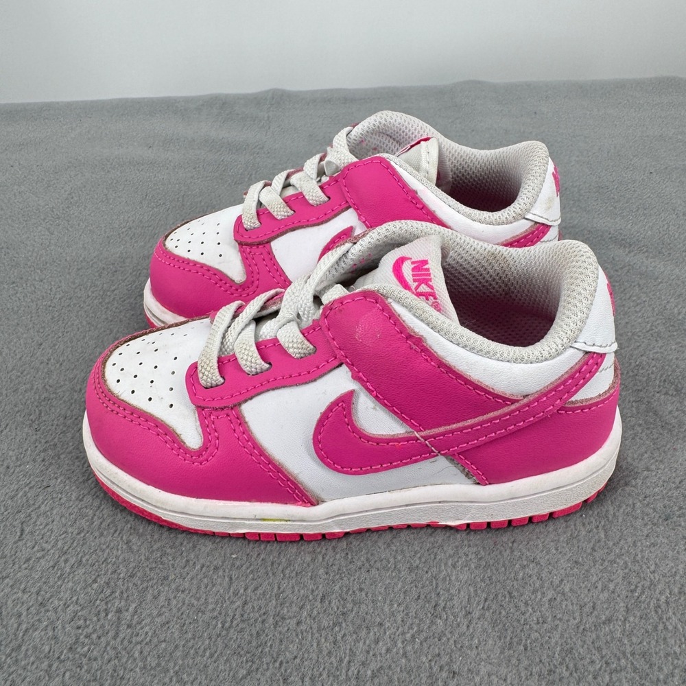 Nike Dunk Low TD Toddler Girls 7C Shoes White Laser Fuchsia Pink FB9107-102